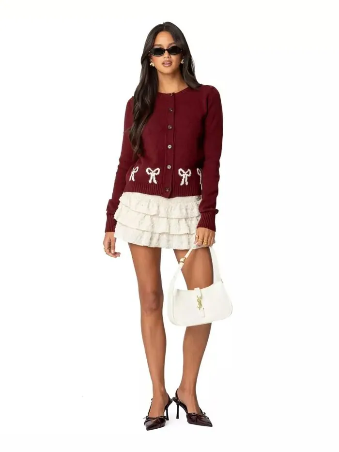 Женский кардиган Rona Bow Knit Edikted — изображение 5 из 5, бордовый