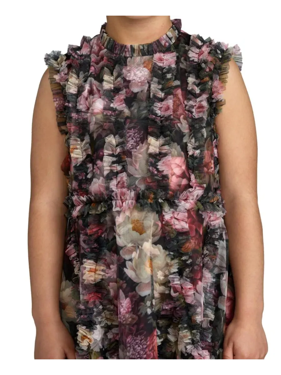 Платье для девочек без рукавов с рюшами и принтом Big Girls 2-14 Sleeveless Mesh Ruffle High Neck — изображение 3 из 3