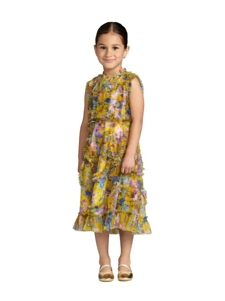 Платье без рукавов с рюшами и принтом Big Girls 2-14 Sleeveless Mesh Ruffle High Neck Dress Mac