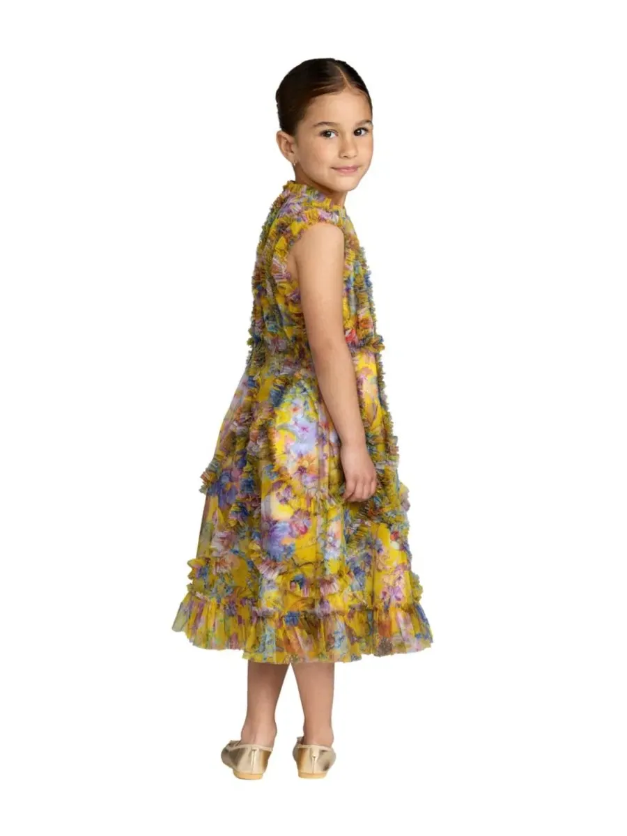 Платье без рукавов с рюшами и принтом Big Girls 2-14 Sleeveless Mesh Ruffle High Neck Dress Mac — изображение 2 из 3