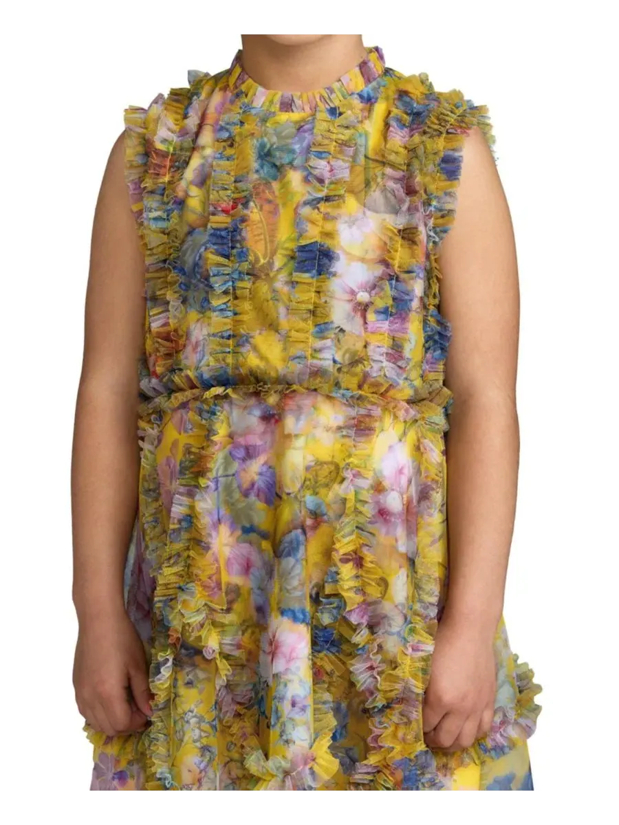 Платье без рукавов с рюшами и принтом Big Girls 2-14 Sleeveless Mesh Ruffle High Neck Dress Mac — изображение 3 из 3