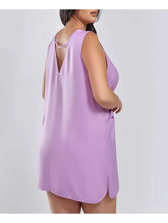 Ночная рубашка без рукавов Peyton Satin Plus Size с карманами iCollection — изображение 2 из 2, фиолетовый