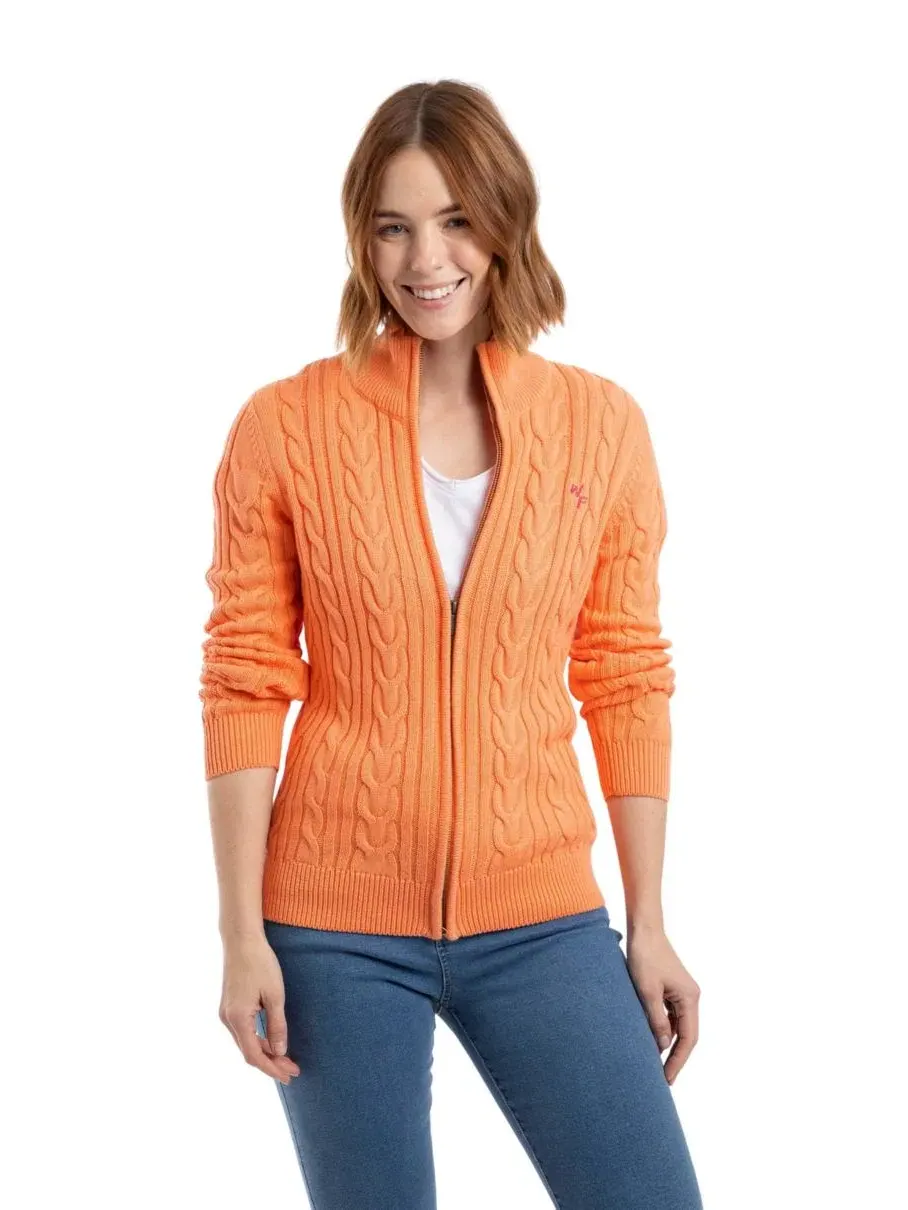 Кардиган с высоким воротником и застежкой-молнией из хлопка, модель Lunenne Cable-Knit Full-Zip — желтый