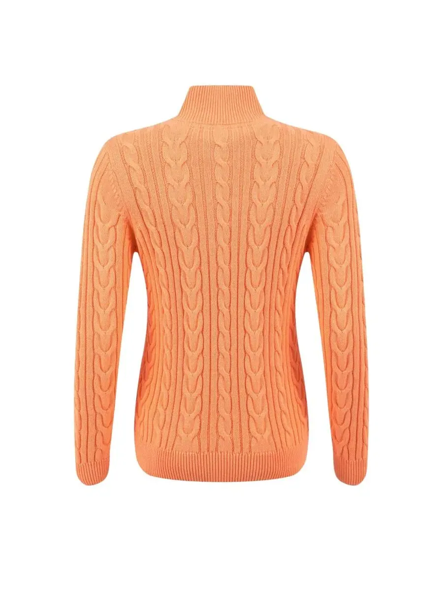 Кардиган с высоким воротником и застежкой-молнией из хлопка, модель Lunenne Cable-Knit Full-Zip — изображение 5 из 6