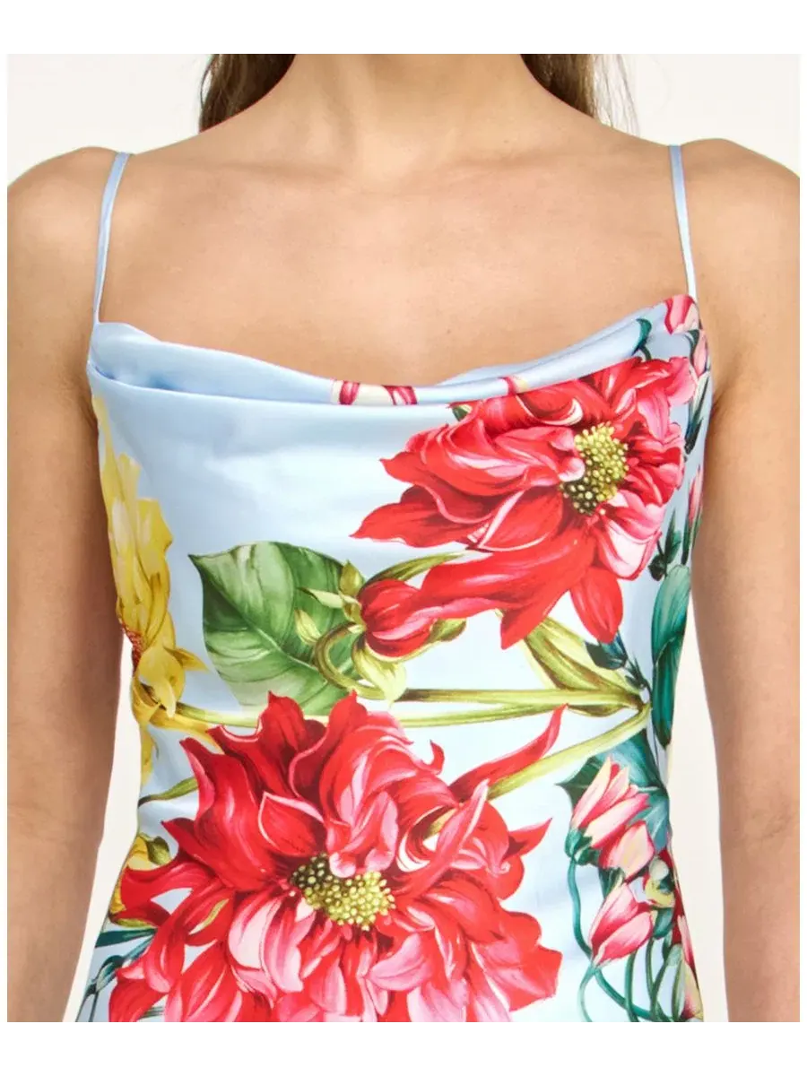Платье-комбинация с запахом и принтом, модель Cowl Neck Printed Spaghetti Straps Satin Gown B Darlin — изображение 3 из 4