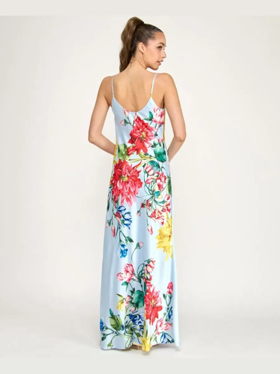 Платье-комбинация с запахом и принтом, модель Cowl Neck Printed Spaghetti Straps Satin Gown B Darlin — изображение 4 из 4