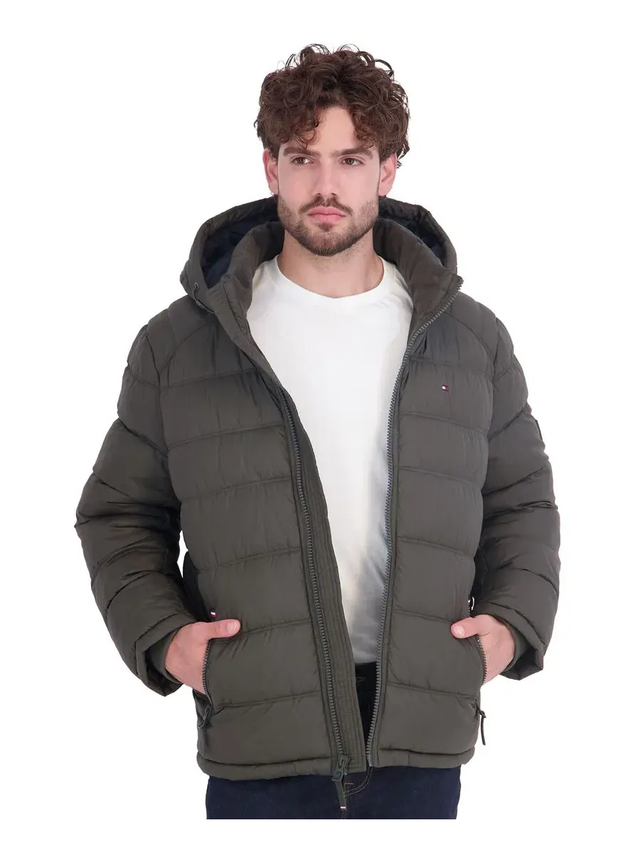 Мужская стеганая куртка-пуховик с капюшоном Tommy Hilfiger — изображение 1 из 6, оливковый