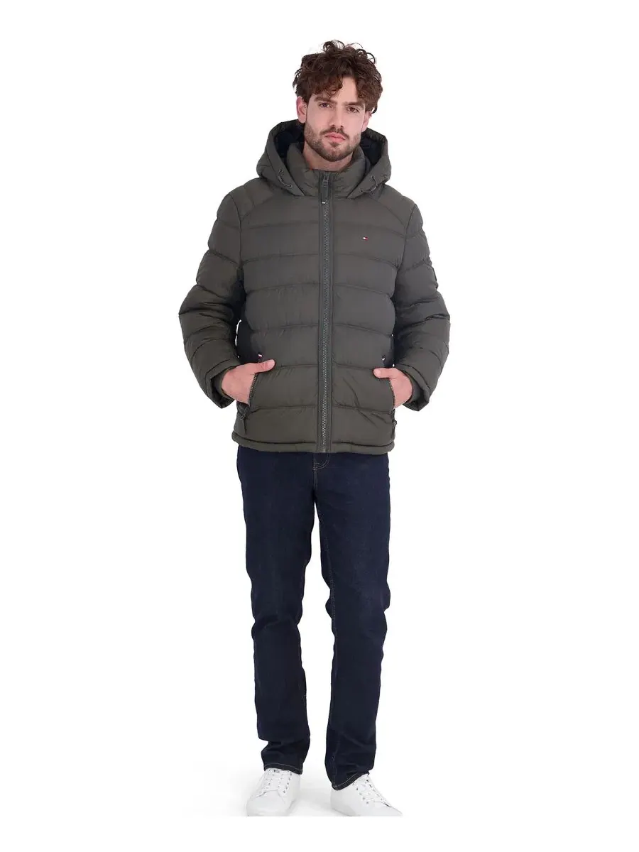 Мужская стеганая куртка-пуховик с капюшоном Tommy Hilfiger — изображение 2 из 6, оливковый