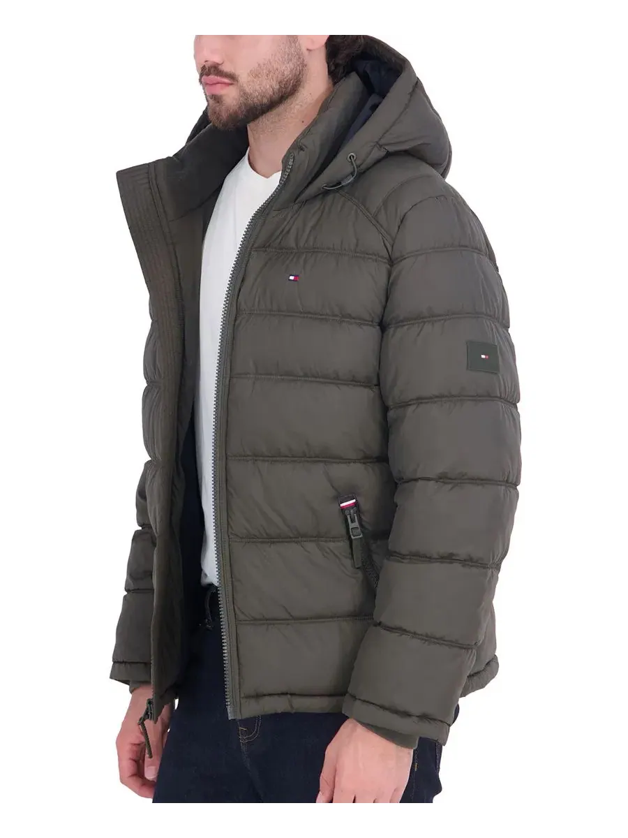 Мужская стеганая куртка-пуховик с капюшоном Tommy Hilfiger — изображение 3 из 6, оливковый