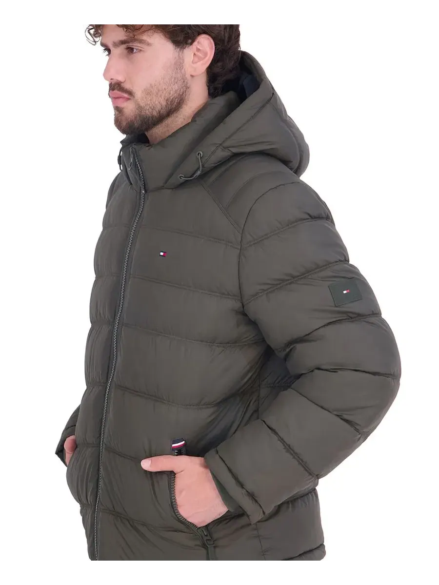 Мужская стеганая куртка-пуховик с капюшоном Tommy Hilfiger — изображение 4 из 6, оливковый