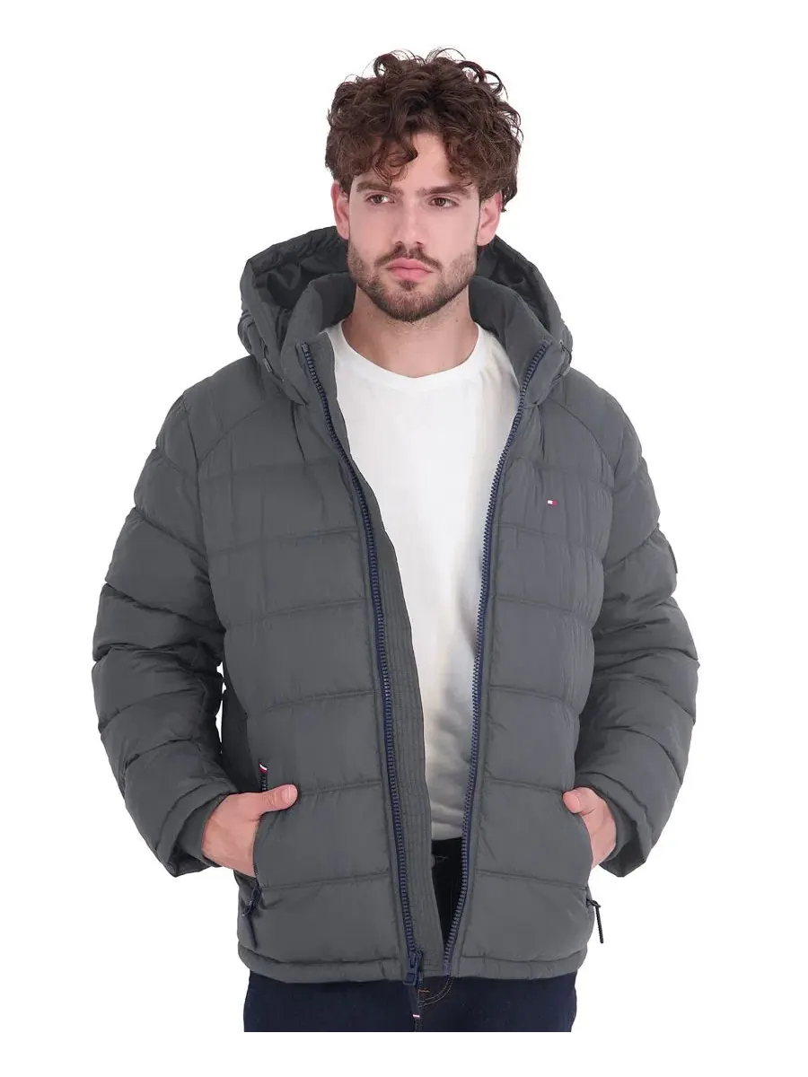 Мужская стеганая куртка-пуховик с капюшоном Tommy Hilfiger — изображение 1 из 6, темно-серый