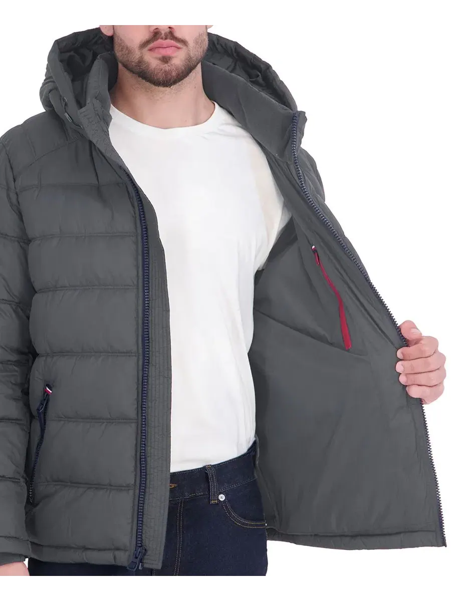 Мужская стеганая куртка-пуховик с капюшоном Tommy Hilfiger — изображение 4 из 6, темно-серый