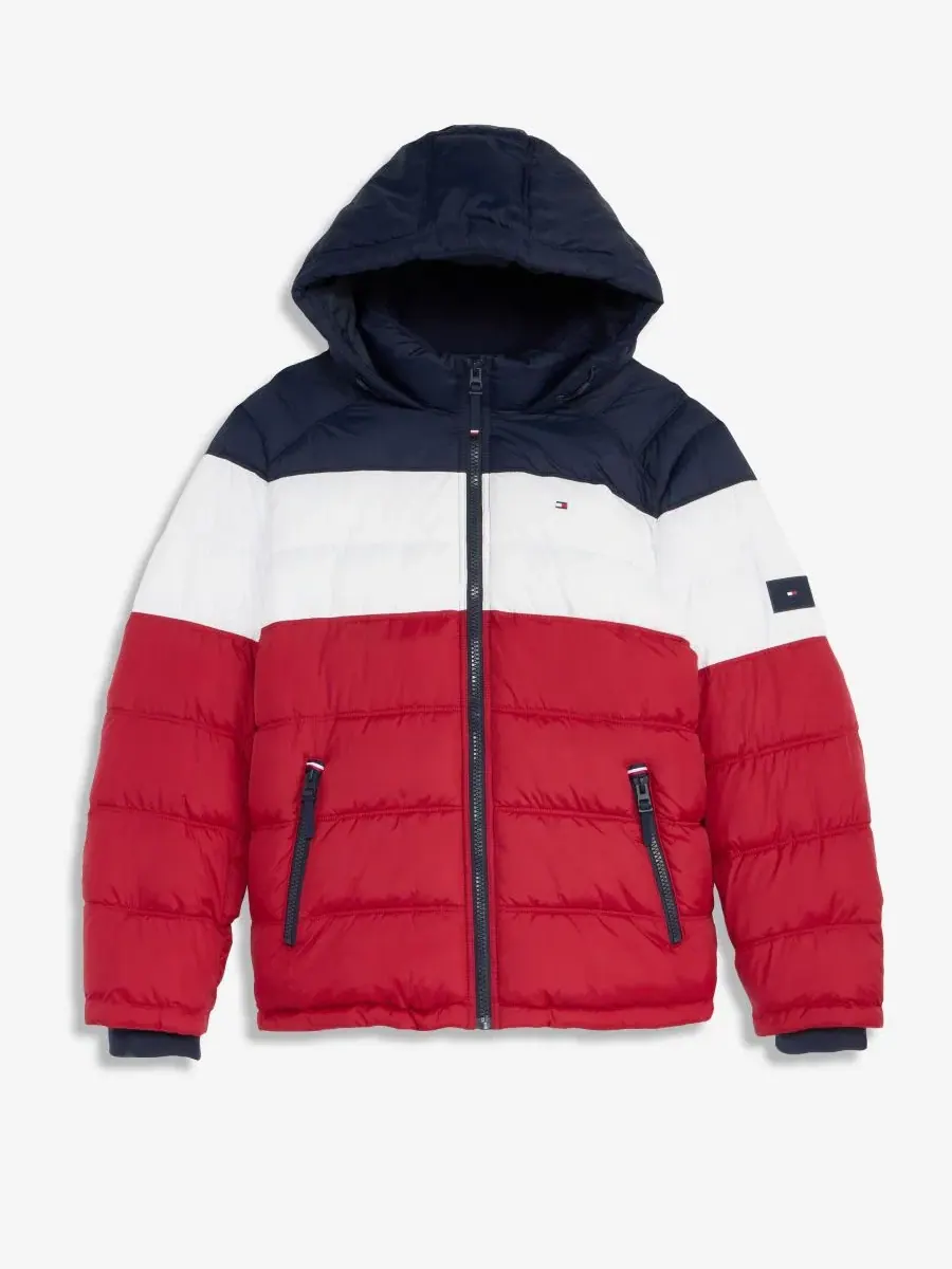 Мужская стеганая куртка-пуховик с капюшоном Tommy Hilfiger — изображение 4 из 6, красный/белый/синий