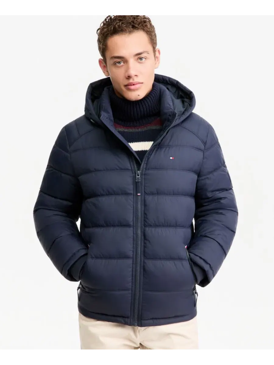 Мужская стеганая куртка-пуховик с капюшоном Tommy Hilfiger — изображение 1 из 8, темно-синий