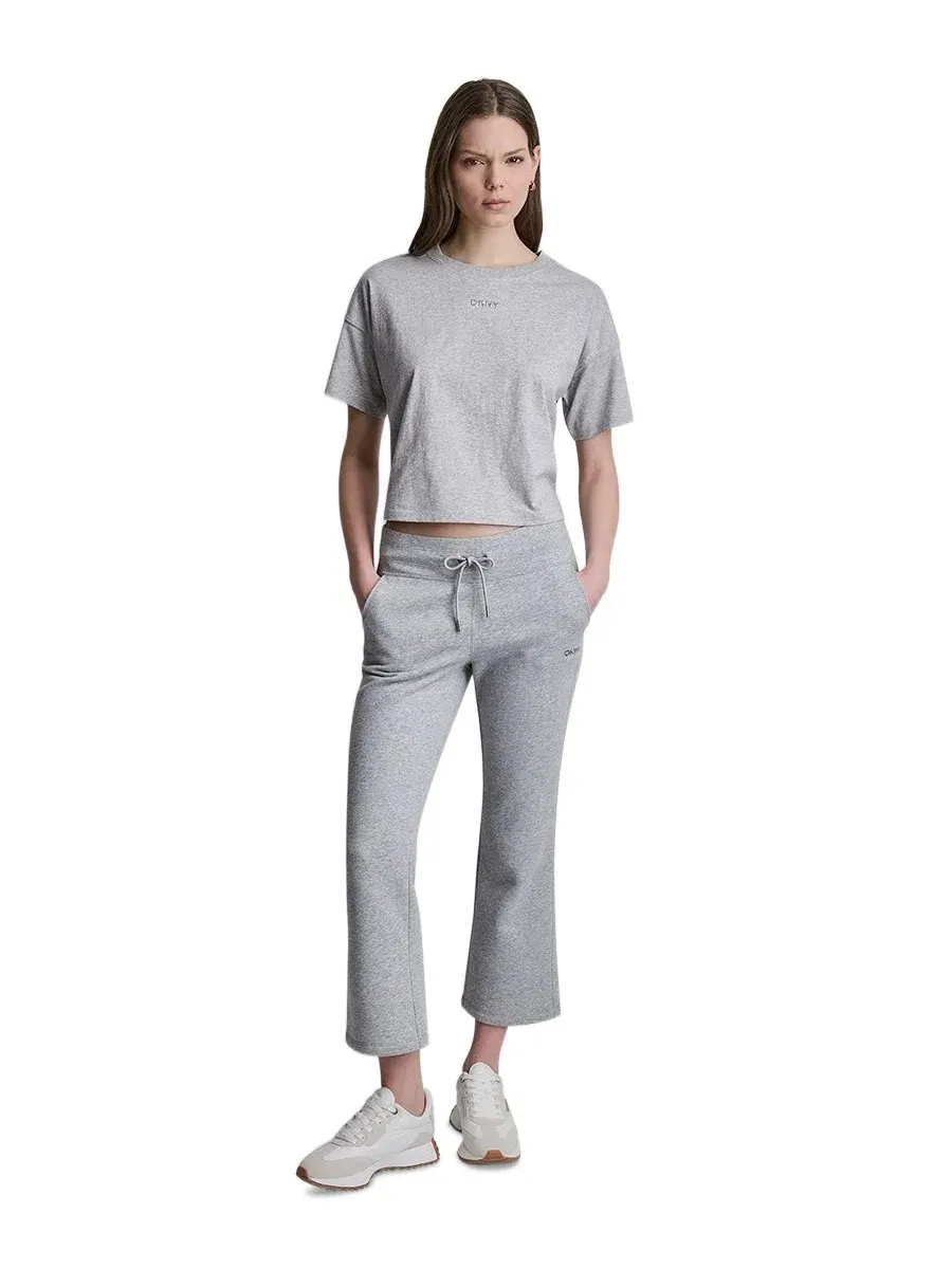 Женские брюки-клеш с блестящим принтом Bubble Mid-Rise Crop Flare DKNY Sport — изображение 2 из 5, серый