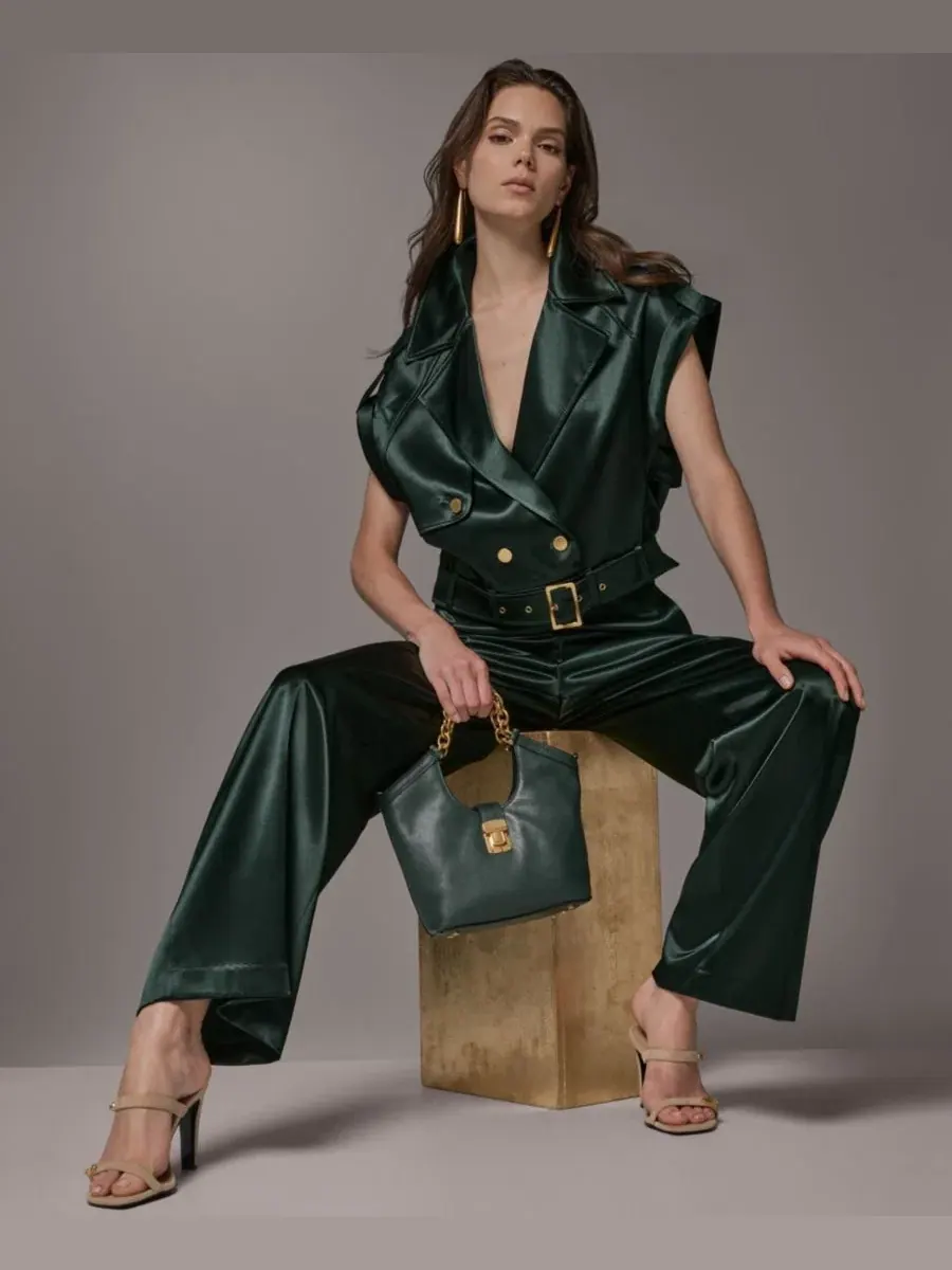 Жилет с поясом Luxe Drape Satin Donna Karan New York — изображение 12 из 14, черный