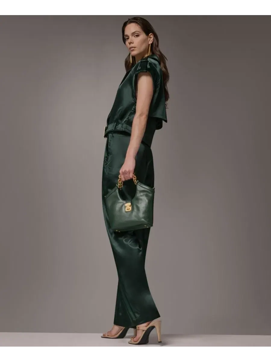 Жилет с поясом Luxe Drape Satin Donna Karan New York — изображение 9 из 14, черный