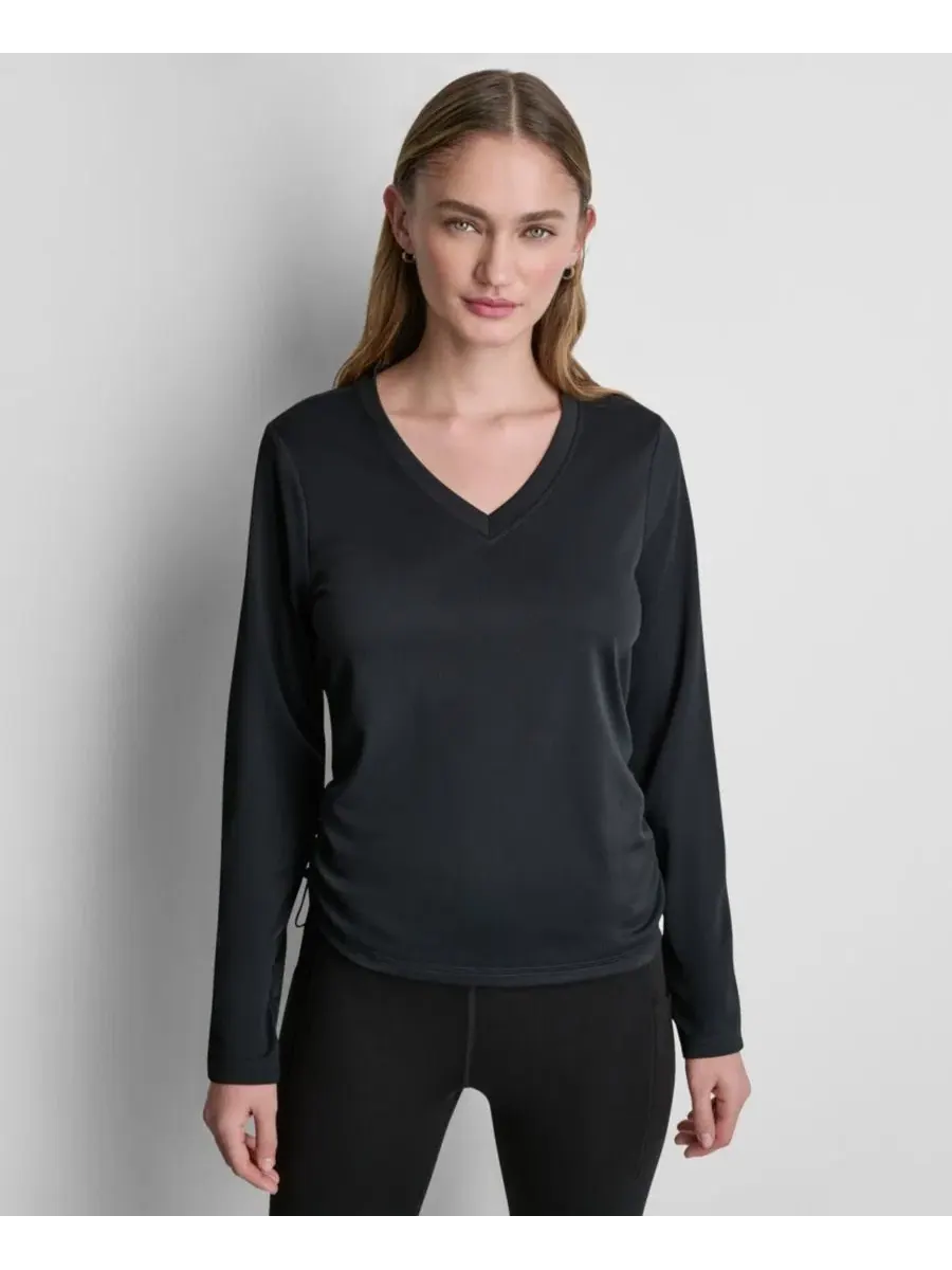 Топ для активного отдыха с длинным рукавом, с боковыми сборками DKNY Sport — черный