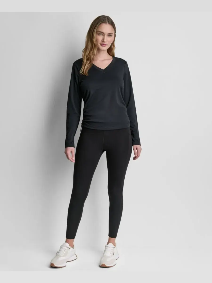 Топ для активного отдыха с длинным рукавом, с боковыми сборками DKNY Sport — изображение 2 из 5, черный