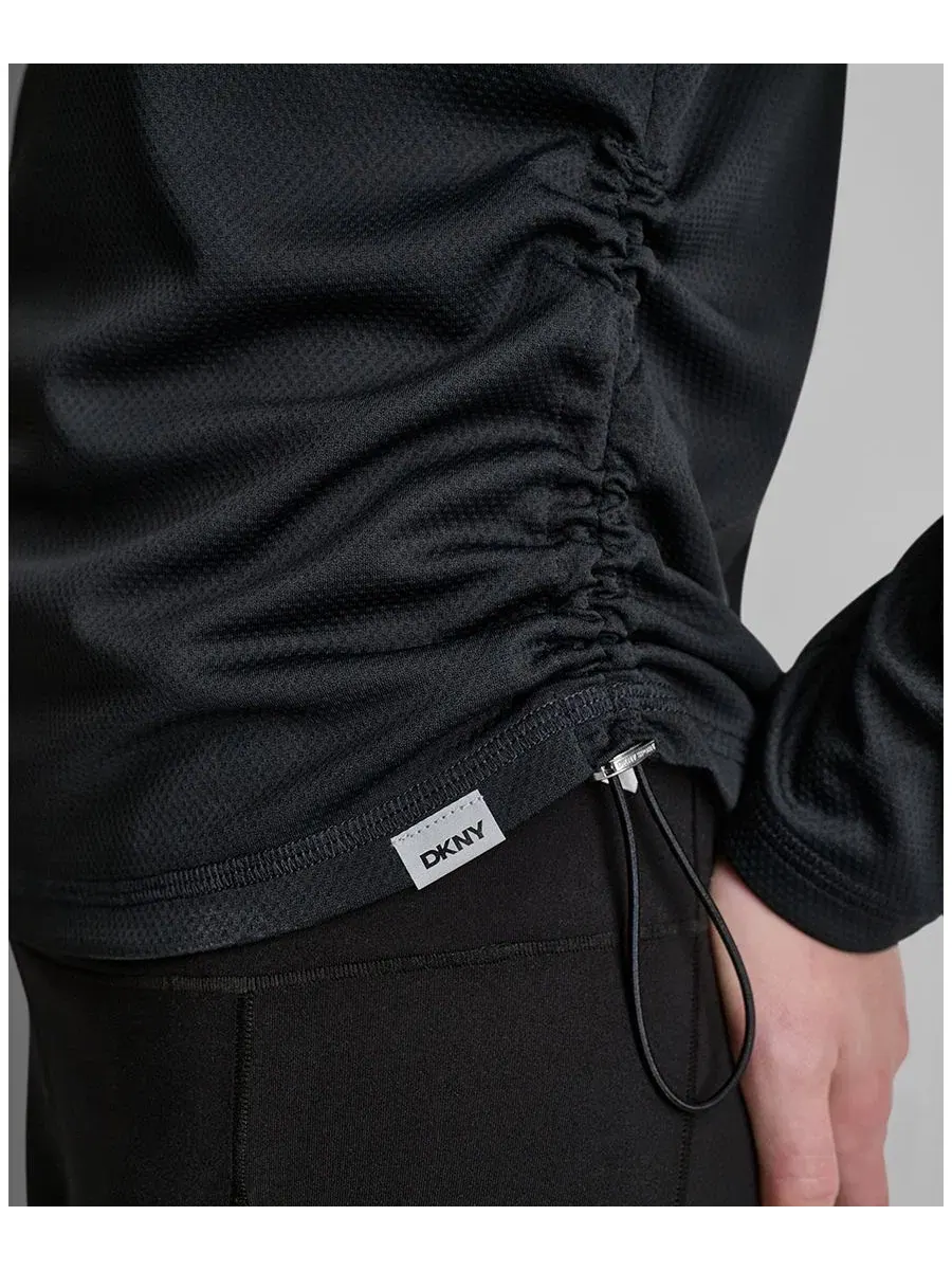 Топ для активного отдыха с длинным рукавом, с боковыми сборками DKNY Sport — изображение 4 из 5, черный