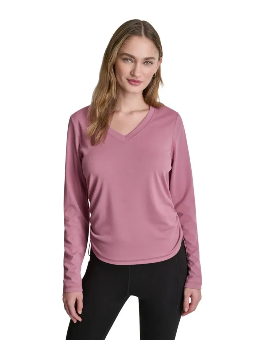 Женский топ с длинным рукавом и боковой драпировкой DKNY Sport — изображение 1 из 5, розовый