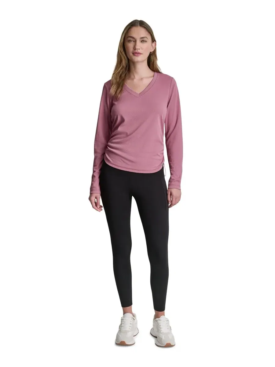 Женский топ с длинным рукавом и боковой драпировкой DKNY Sport — изображение 2 из 5, розовый