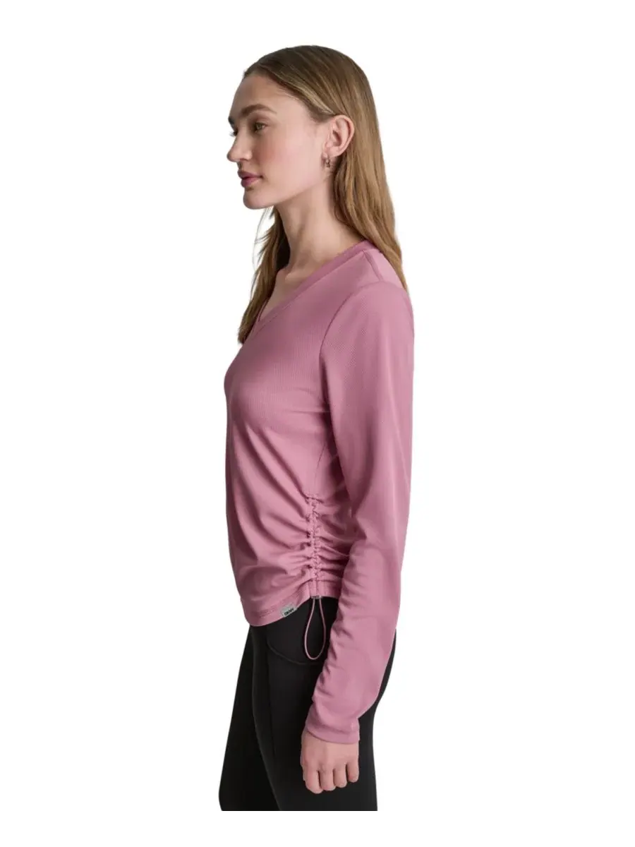Женский топ с длинным рукавом и боковой драпировкой DKNY Sport — изображение 3 из 5, розовый