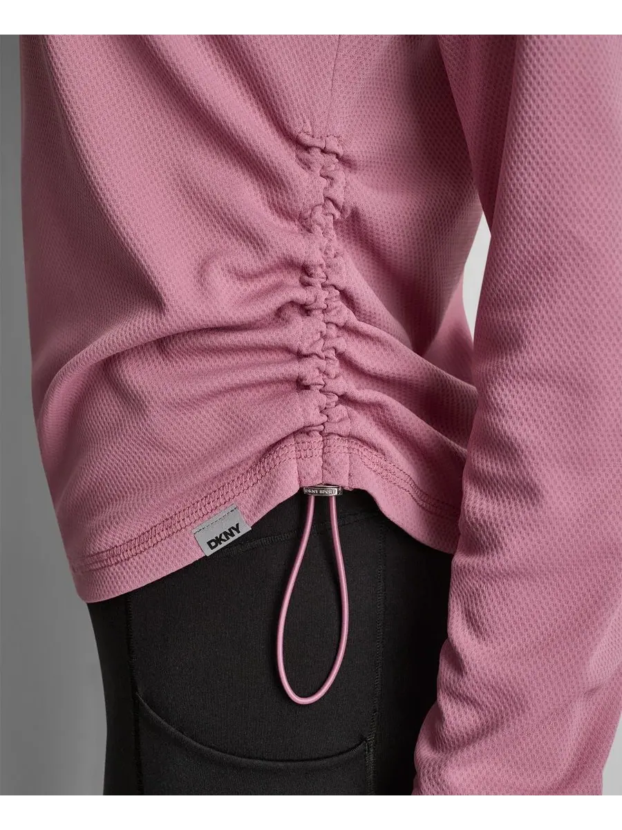 Женский топ с длинным рукавом и боковой драпировкой DKNY Sport — изображение 4 из 5, розовый