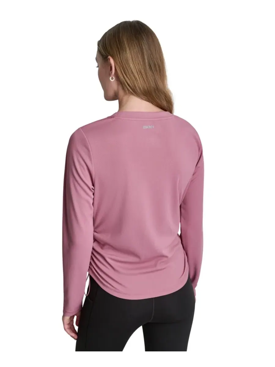 Женский топ с длинным рукавом и боковой драпировкой DKNY Sport — изображение 5 из 5, розовый