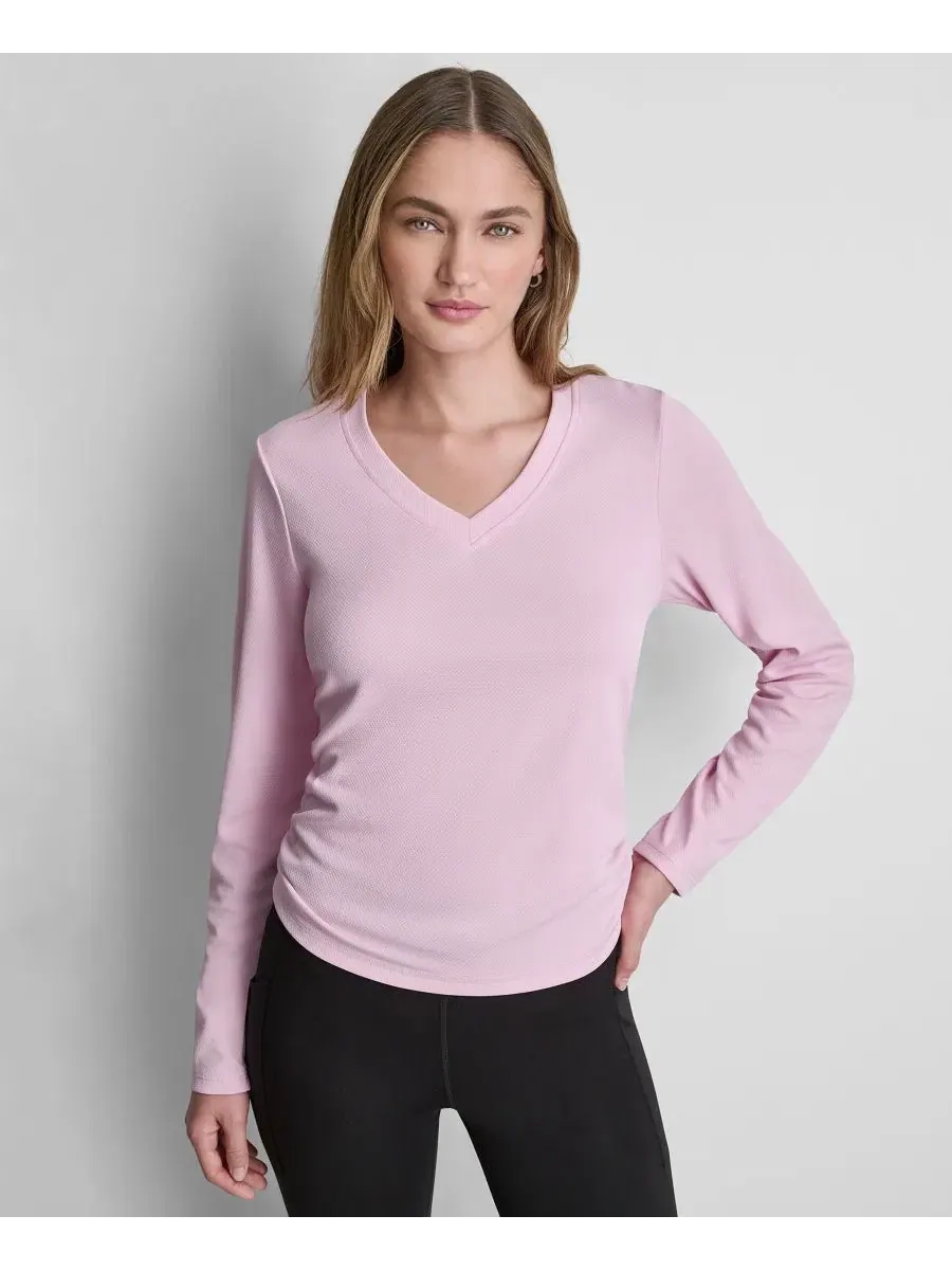 Футболка-лонгслив с боковой сборкой DKNY Sport — изображение 1 из 4, розовый