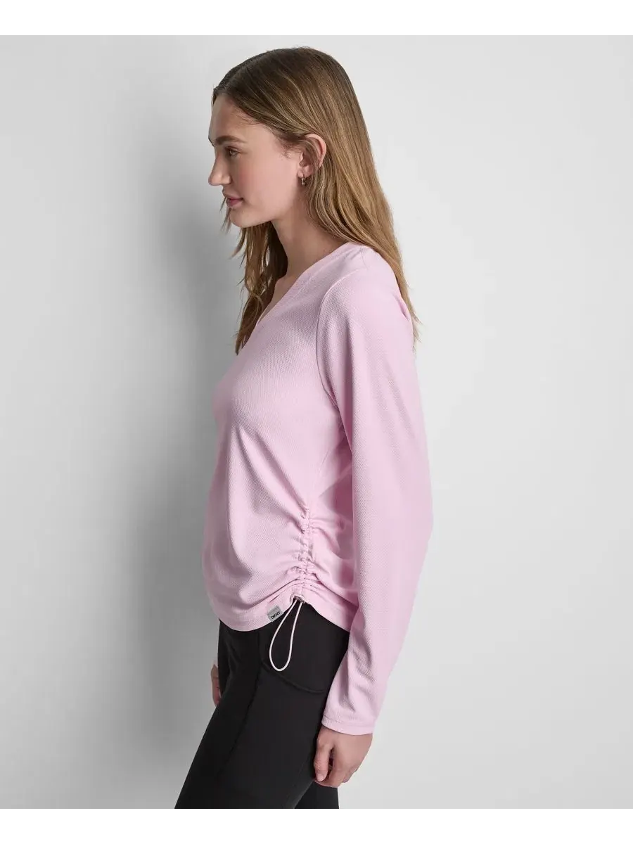 Футболка-лонгслив с боковой сборкой DKNY Sport — изображение 2 из 4, розовый