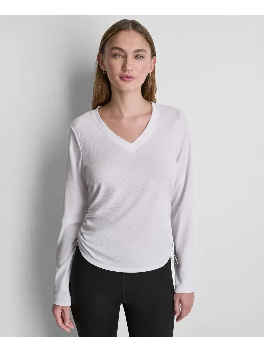 Женская футболка-лонгслив с боковой драпировкой DKNY Sport — изображение 1 из 5, белый