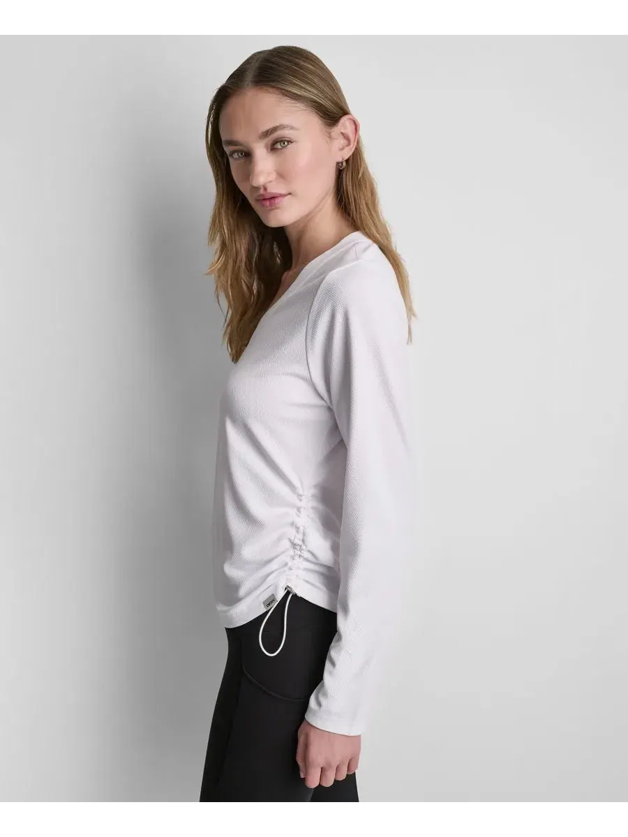 Женская футболка-лонгслив с боковой драпировкой DKNY Sport — изображение 3 из 5, белый