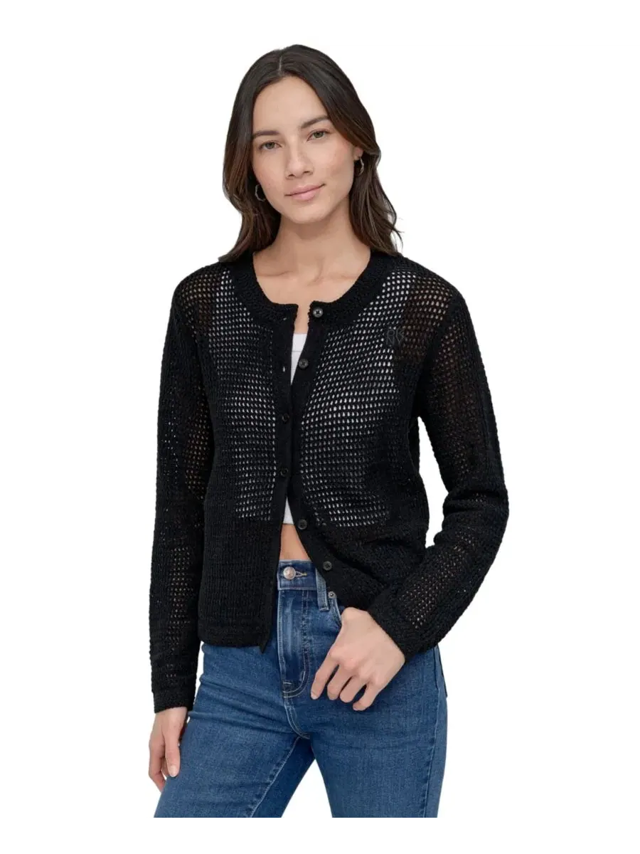 Женский кардиган из кашемира с открытой вязкой, с длинным рукавом DKNY Jeans — черный