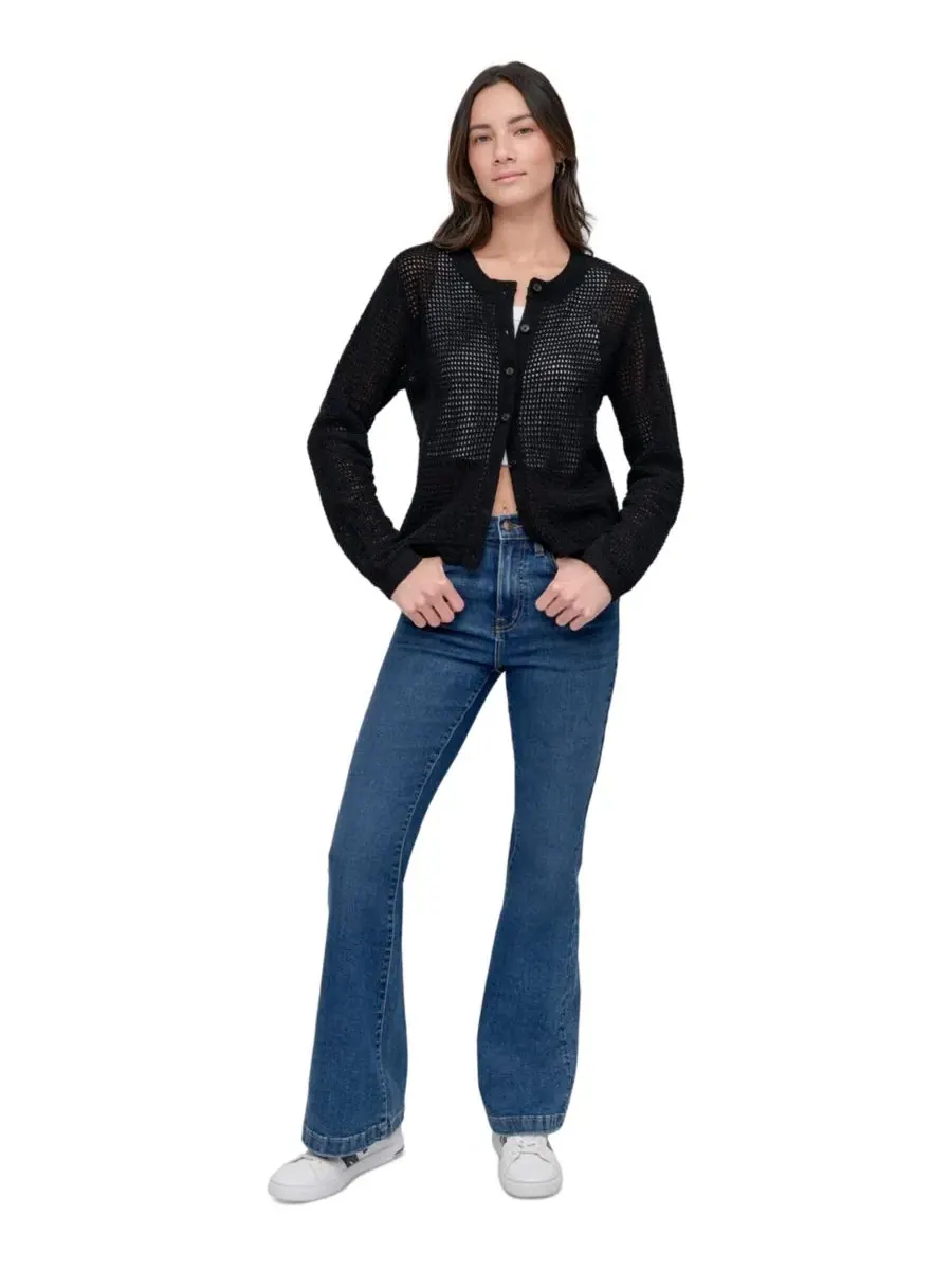 Женский кардиган из кашемира с открытой вязкой, с длинным рукавом DKNY Jeans — изображение 2 из 7, черный
