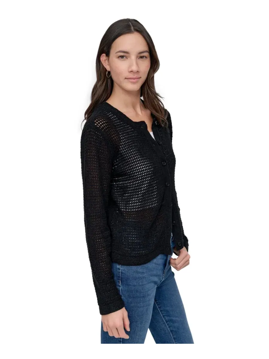Женский кардиган из кашемира с открытой вязкой, с длинным рукавом DKNY Jeans — изображение 3 из 7, черный