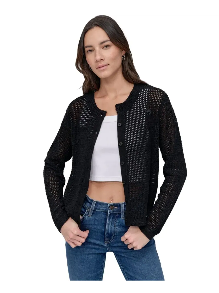 Женский кардиган из кашемира с открытой вязкой, с длинным рукавом DKNY Jeans — изображение 4 из 7, черный