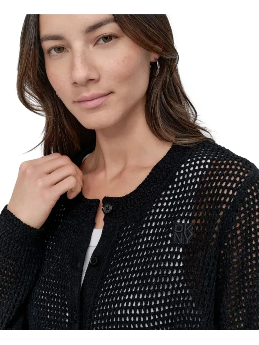 Женский кардиган из кашемира с открытой вязкой, с длинным рукавом DKNY Jeans — изображение 7 из 7, черный