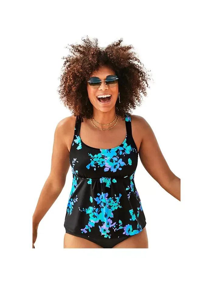Женский топ-танкини с расклешенным низом Swimsuits for All — синий