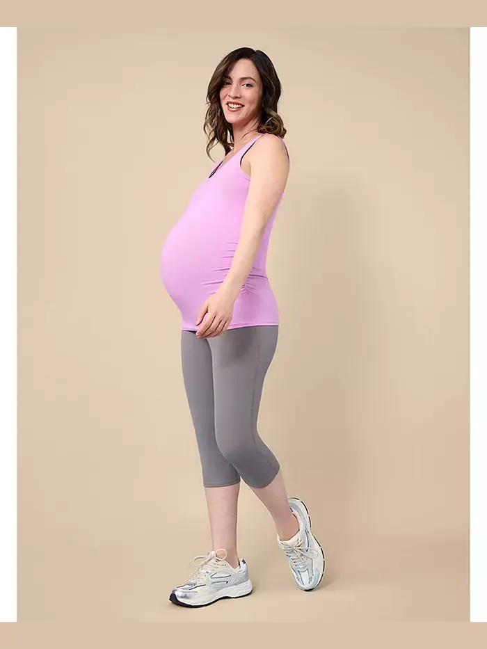 Леггинсы-капри для беременных через живот – Материнство Motherhood Maternity — изображение 4 из 4, серый