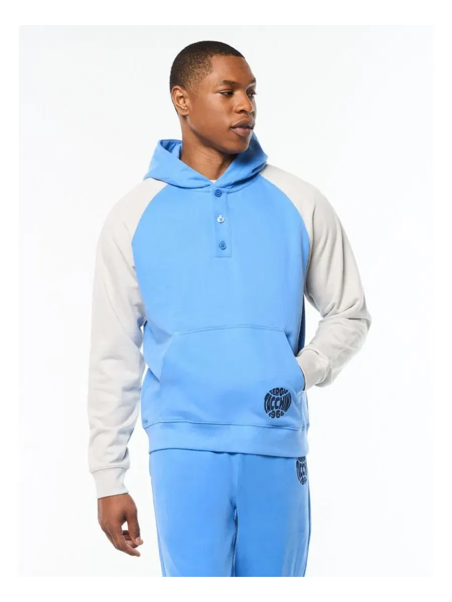 Худи с контрастными рукавами и принтом Sergio Tacchini — синий