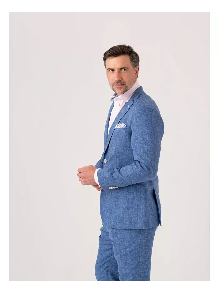 Мужской блейзер из смеси льна, шерсти и шелка Koy Clothing — изображение 2 из 7, синий