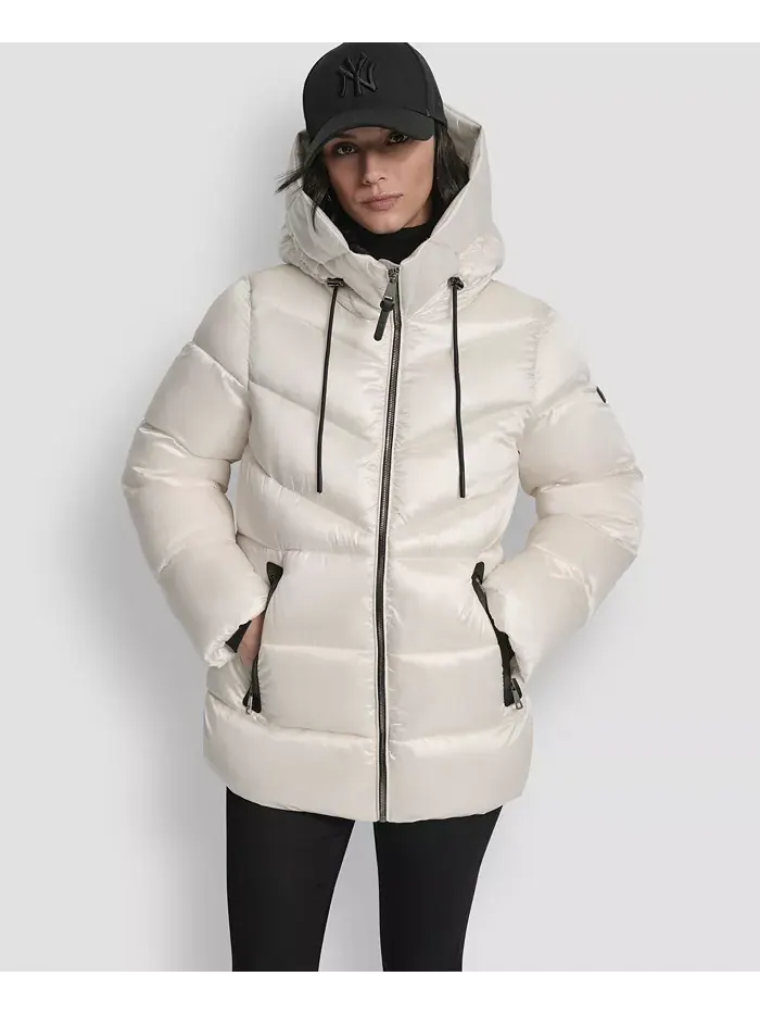 Женское стеганое пальто Shine с капюшоном DKNY — изображение 2 из 8, серебристый