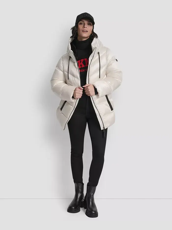 Женское стеганое пальто Shine с капюшоном DKNY — изображение 3 из 8, серебристый
