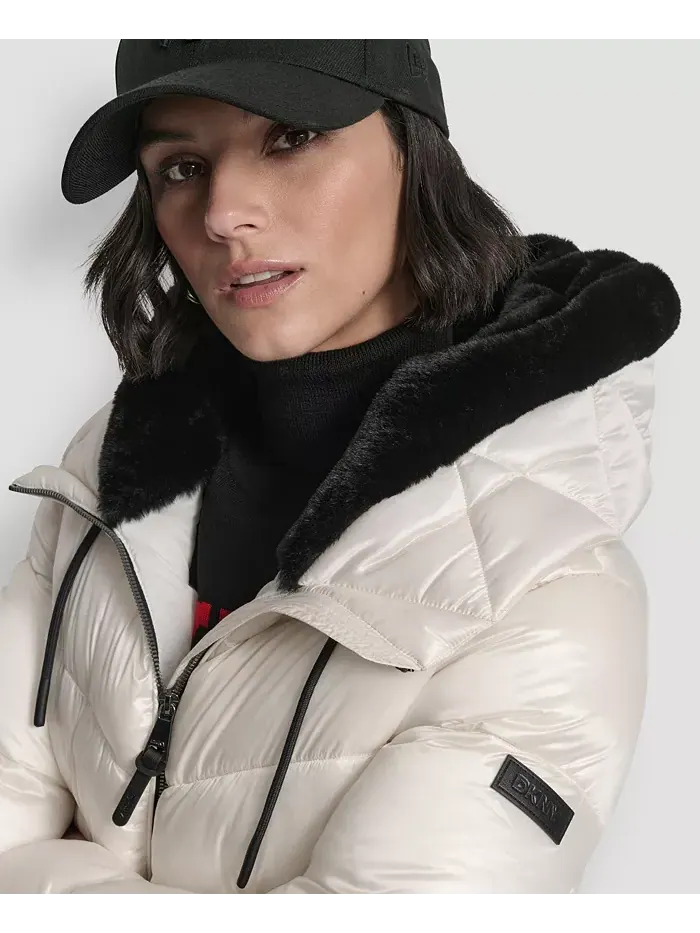 Женское стеганое пальто Shine с капюшоном DKNY — изображение 6 из 8, серебристый