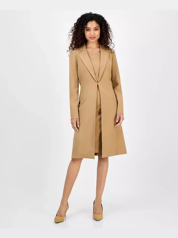 Женский комплект Topper Jacket и платье-сарафан, размеры Regular и Petite Le Suit — изображение 1 из 2, бежевый/бежевый