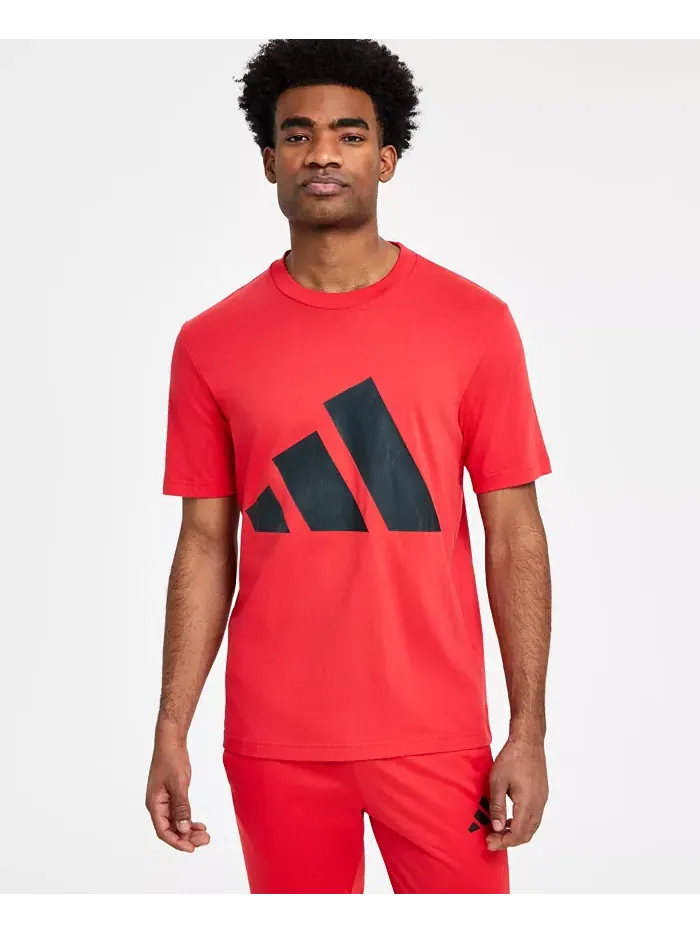 Мужская футболка с тремя полосками и логотипом из хлопка Adidas — изображение 1 из 5, красный