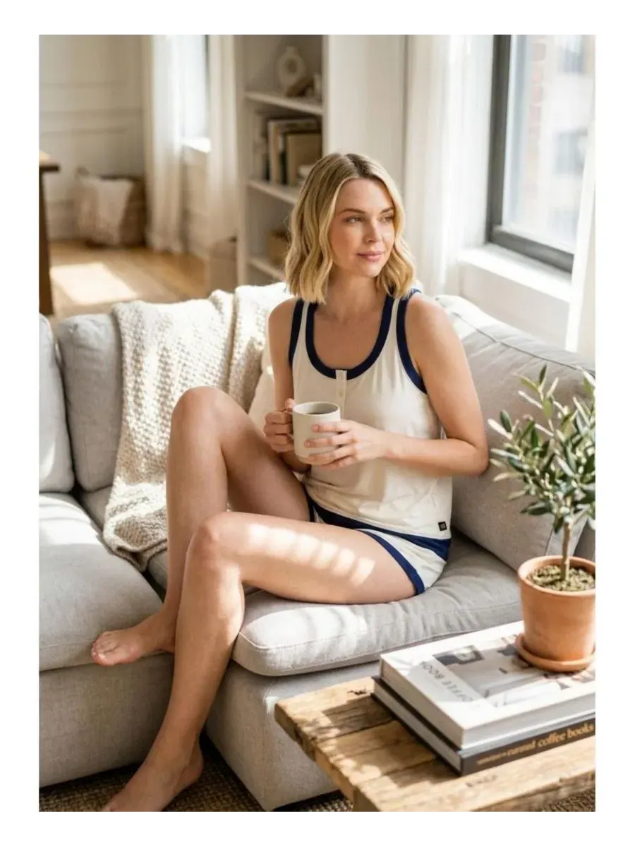 Пижамный комплект с майкой и шортами Yummy Jersey Knit Racerback Tank and Shorts Set Badgley Mischka — изображение 4 из 6
