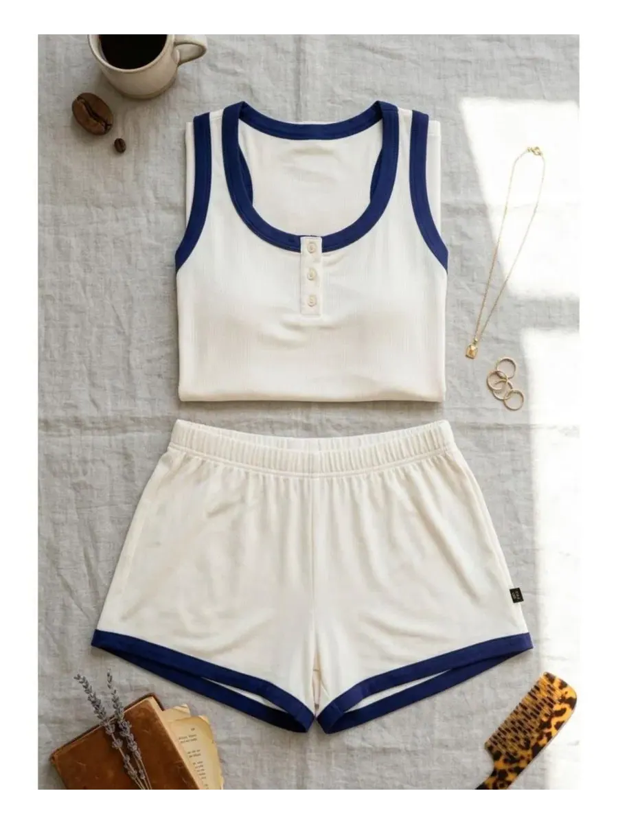Пижамный комплект с майкой и шортами Yummy Jersey Knit Racerback Tank and Shorts Set Badgley Mischka — изображение 5 из 6