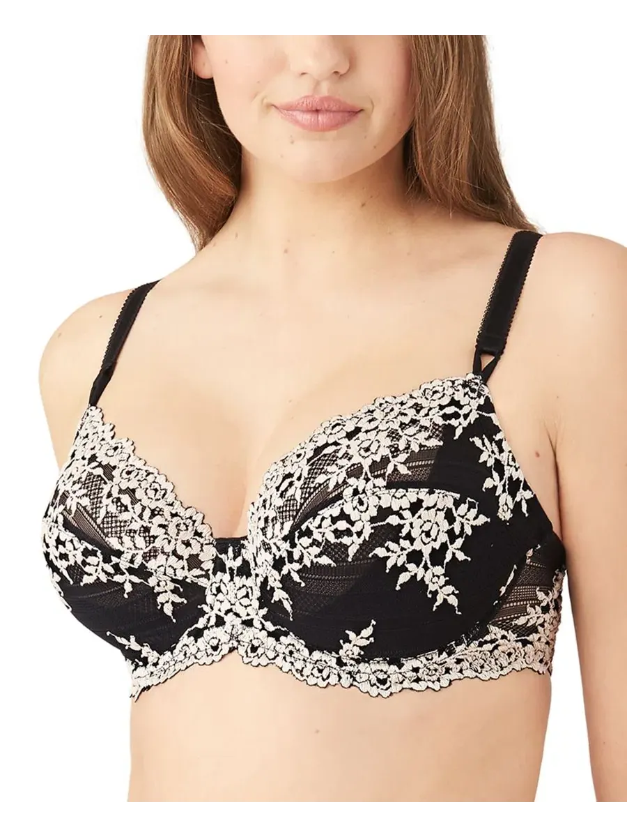 Бюстгальтер с косточками и трусы-слипы с вышивкой Embrace Lace Wacoal — изображение 2 из 5, черный